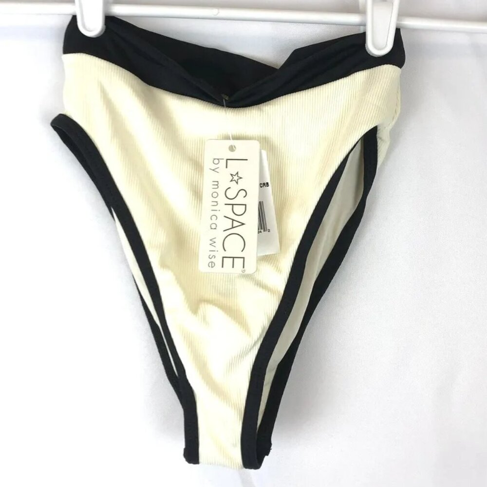 L Space Women’s Ridin High Cream/Black Frenchi Bitsy Bottom Size Small